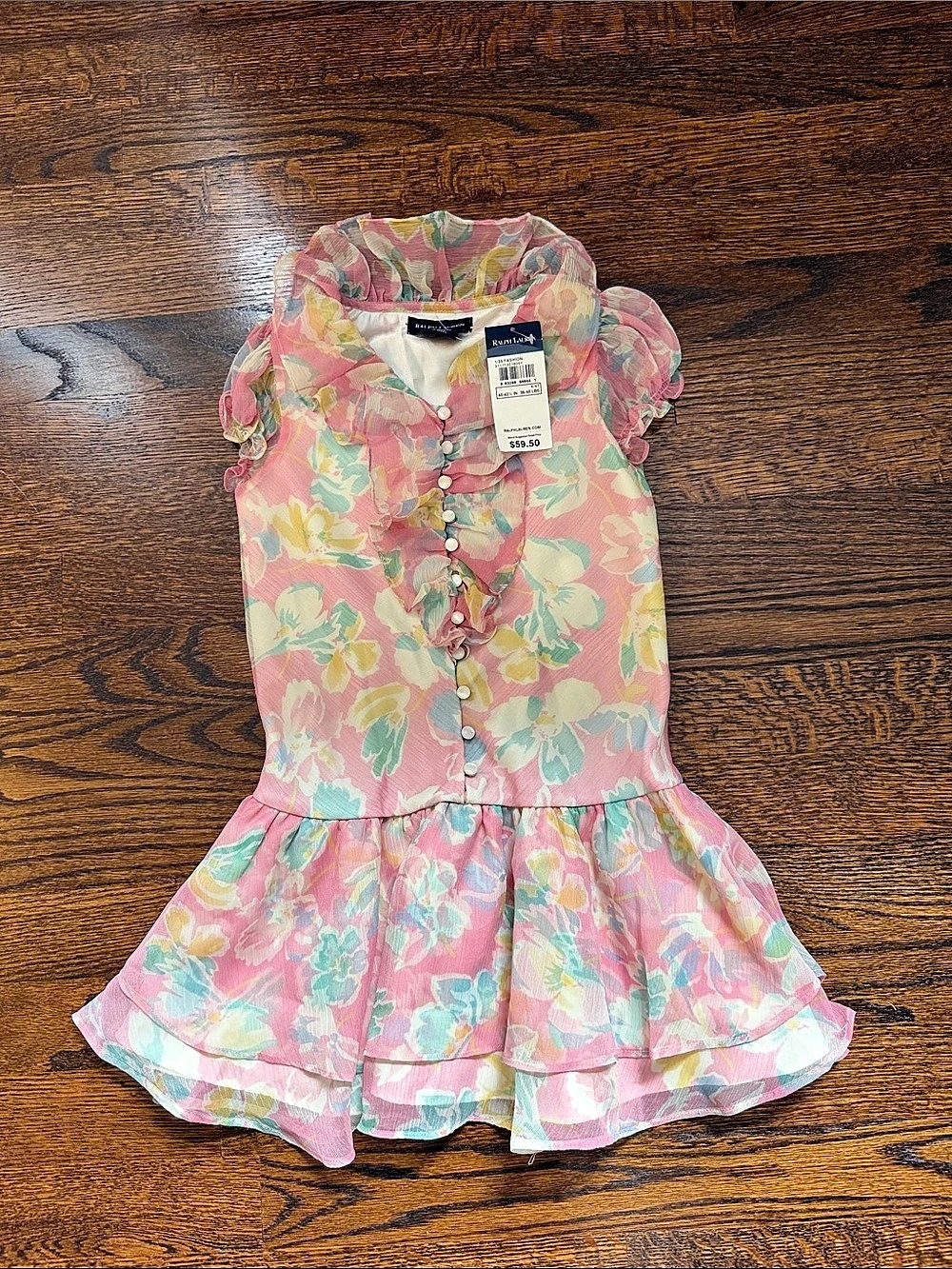 Ralph Lauren Girls Floral Dress Pink & Green Size 4T NWT